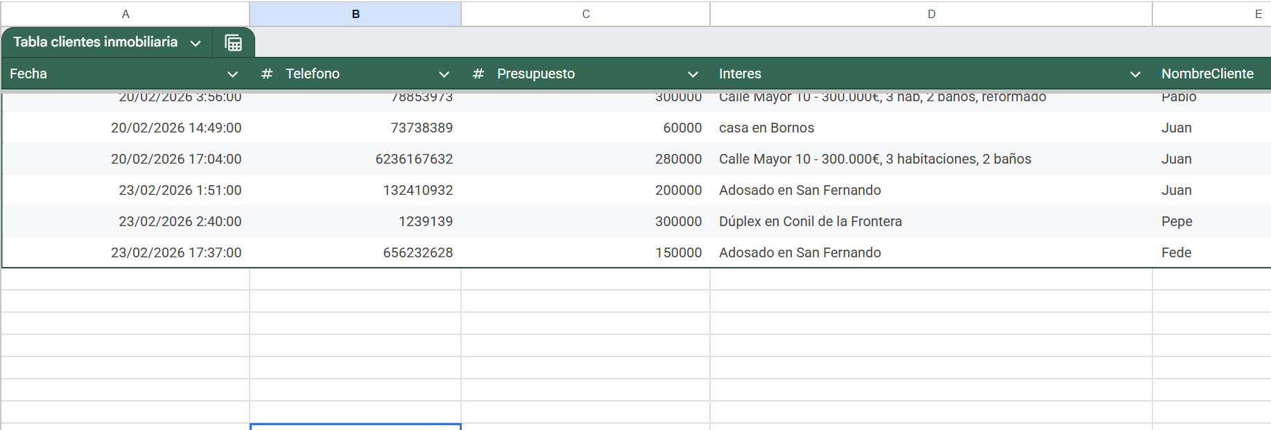Base de datos automatizada